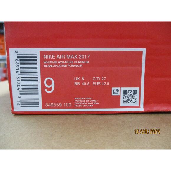 USED Nike Mens  Air Max 2017 White Black -SZ 9 - Picture 7 of 7
